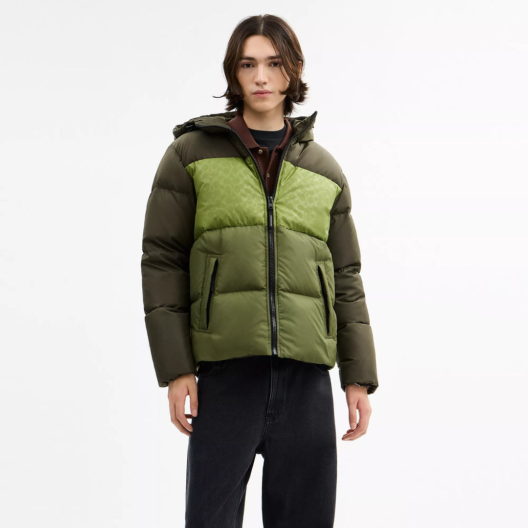 COACH | Colorblock Down Jacket | chamarra de hombre verde