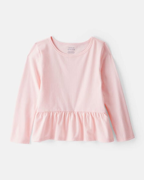 Carter's | Girls Long-Sleeve Peplum Top - Pink | Blusa infantil para niña, corte peplum.