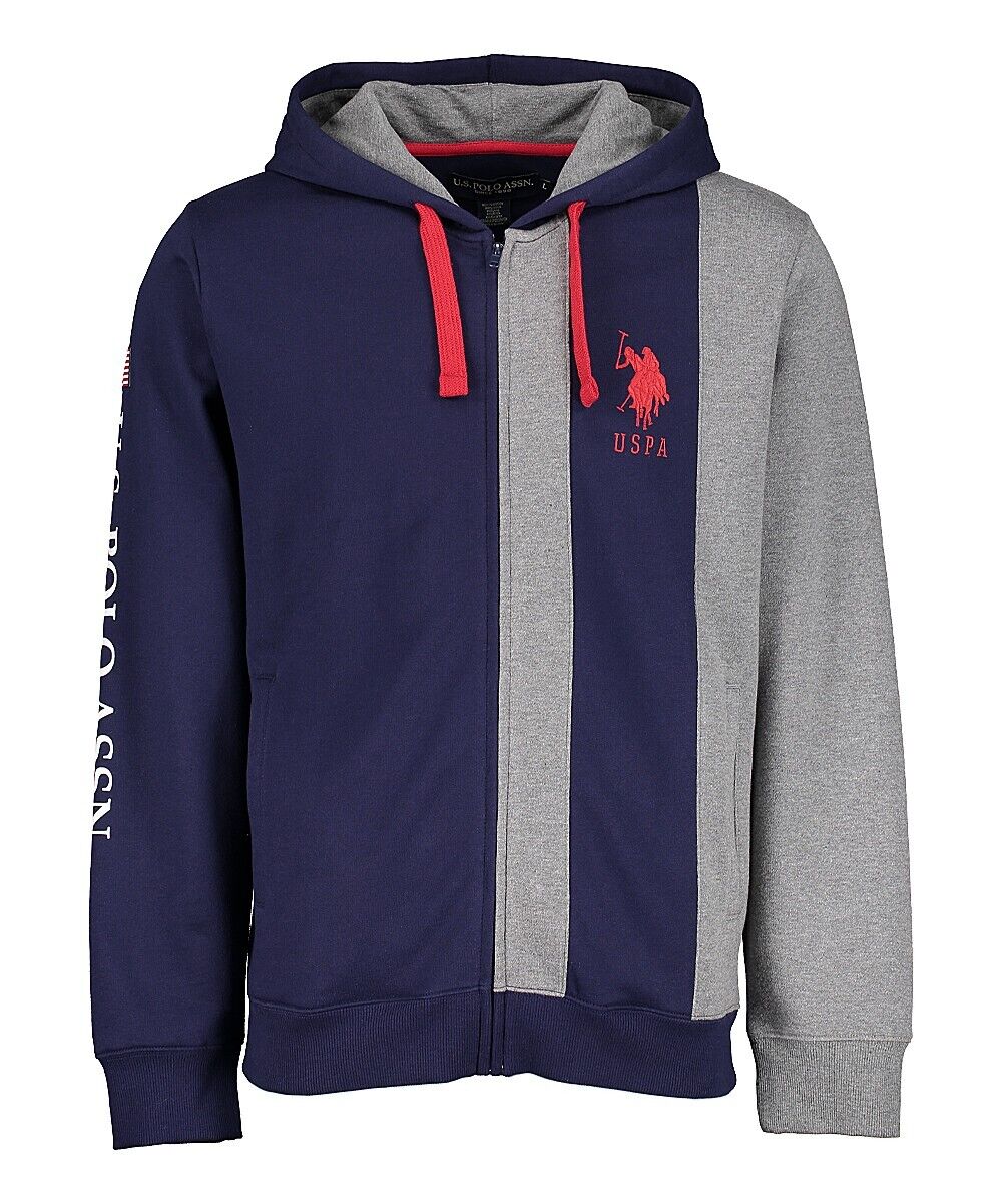 𝐔𝐒 𝐏𝐎𝐋𝐎 𝐀𝐒𝐒𝐍                                Sudadera con capucha  Polo para hombre, de algodón azul grisáceo, con cremallera completa y manga larga, JDM1030.                             MSM3