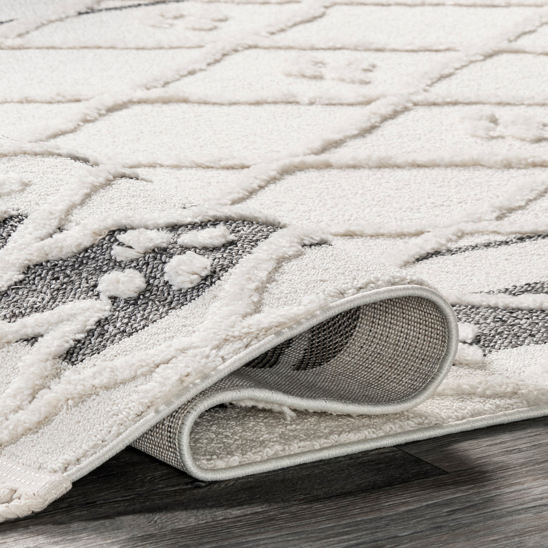 𝐍𝐔𝐋𝐎𝐎𝐌 Alfombra geométrica de transición con borlas NU020