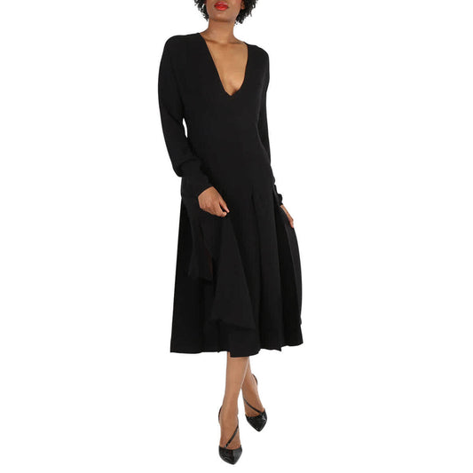 𝐁𝐔𝐑𝐁𝐄𝐑𝐑𝐘 ☑️                Vestido midi plisado negro Emelia para mujer en cady de seda