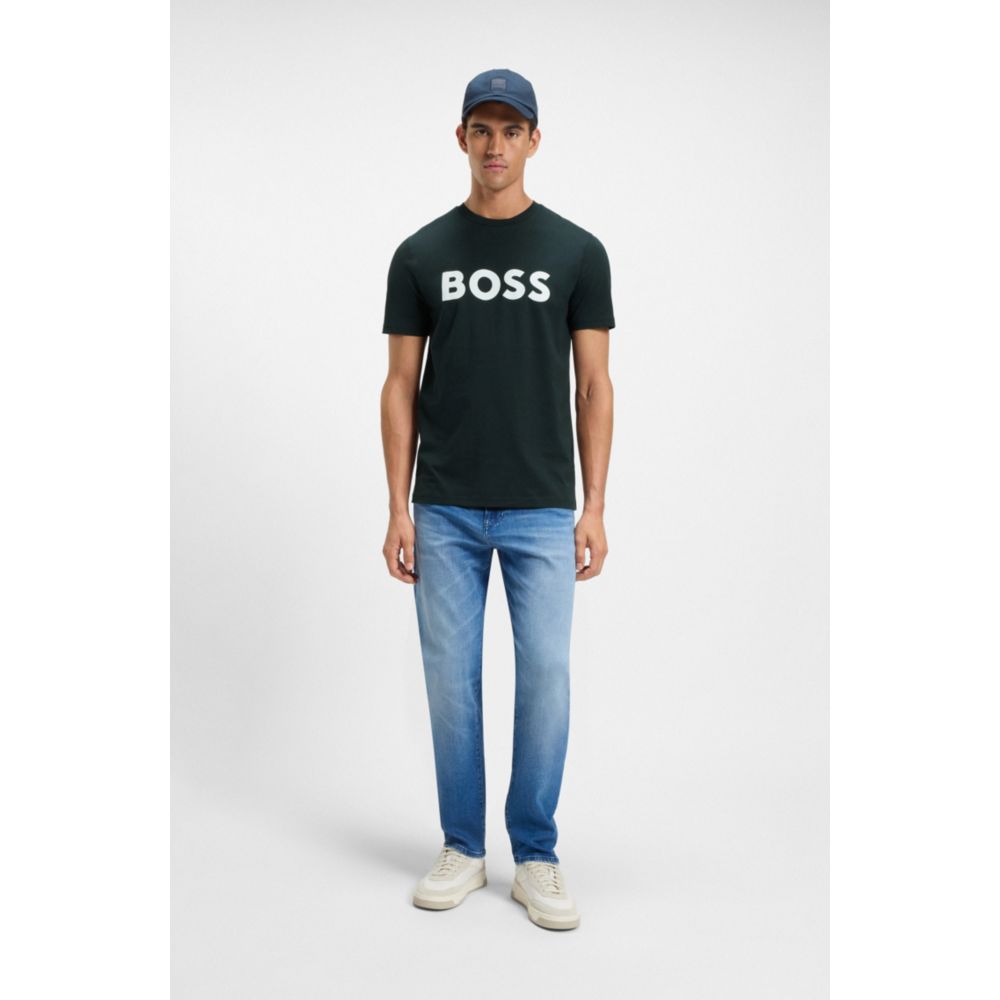 𝐁𝐎𝐒𝐒 Camiseta de jersey de algodón con logotipo estampado en goma MSM72