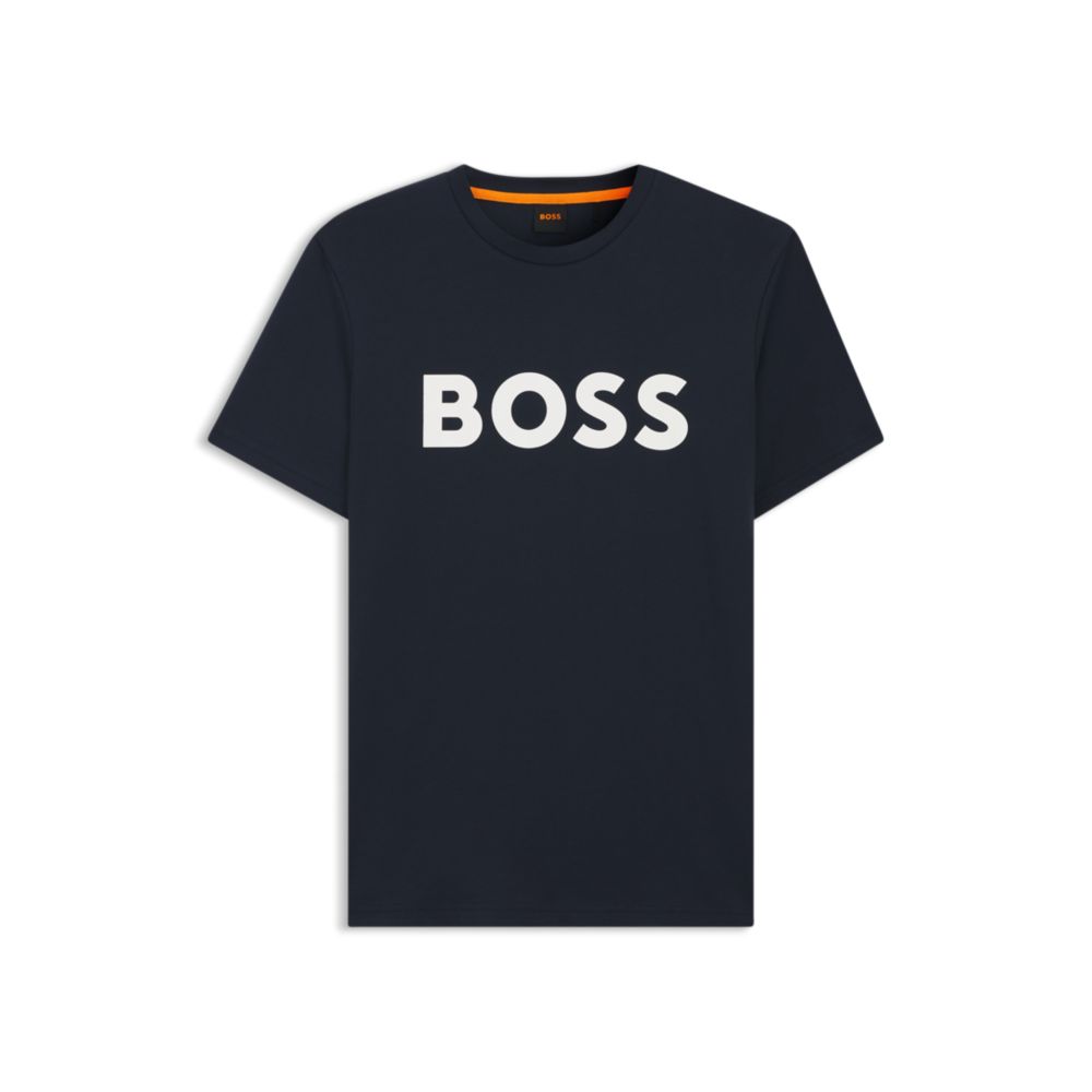 𝐁𝐎𝐒𝐒 Camiseta de jersey de algodón con logotipo estampado en goma MSM72