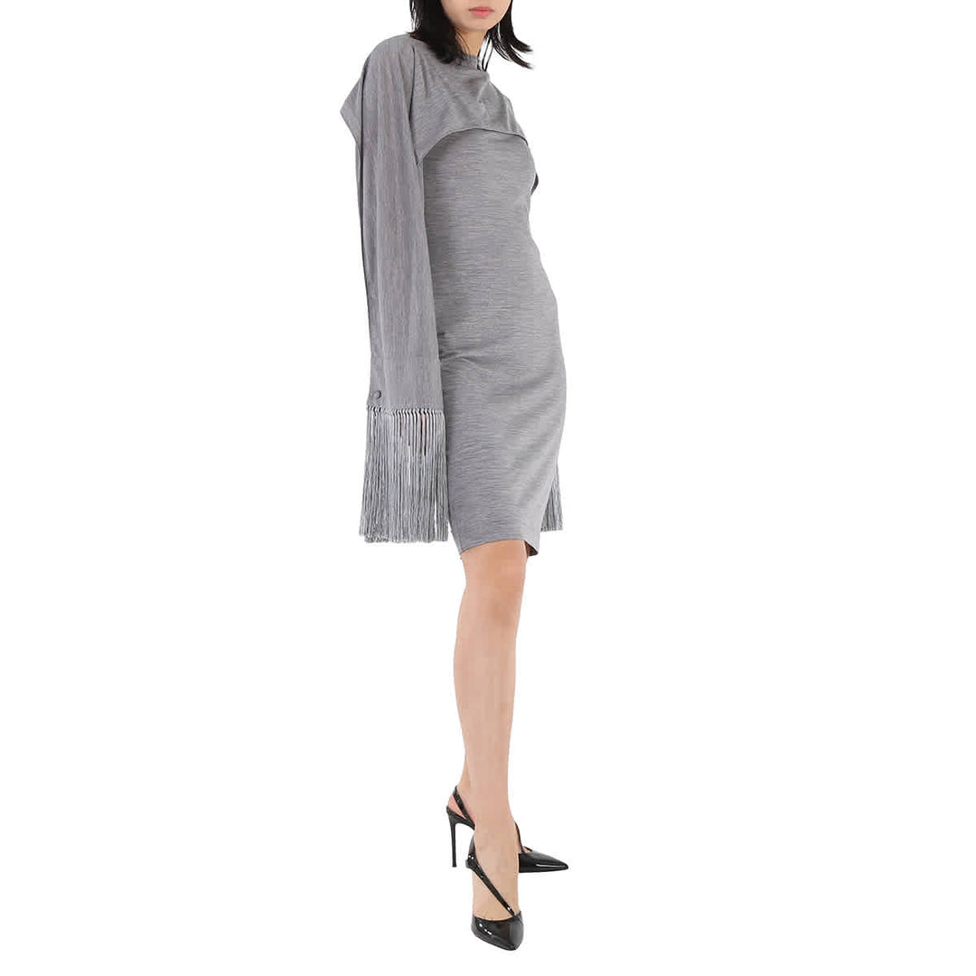 šššššššš āļø Vestido sin mangas de lana merino gris nube con capa con flecos