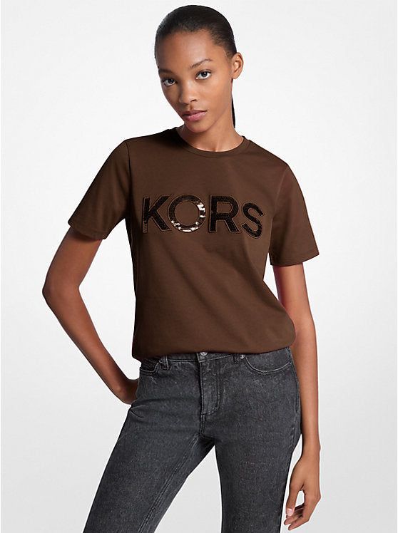 ššššššš šššš Camiseta de algodón con logotipo de lentejuelas MK00102