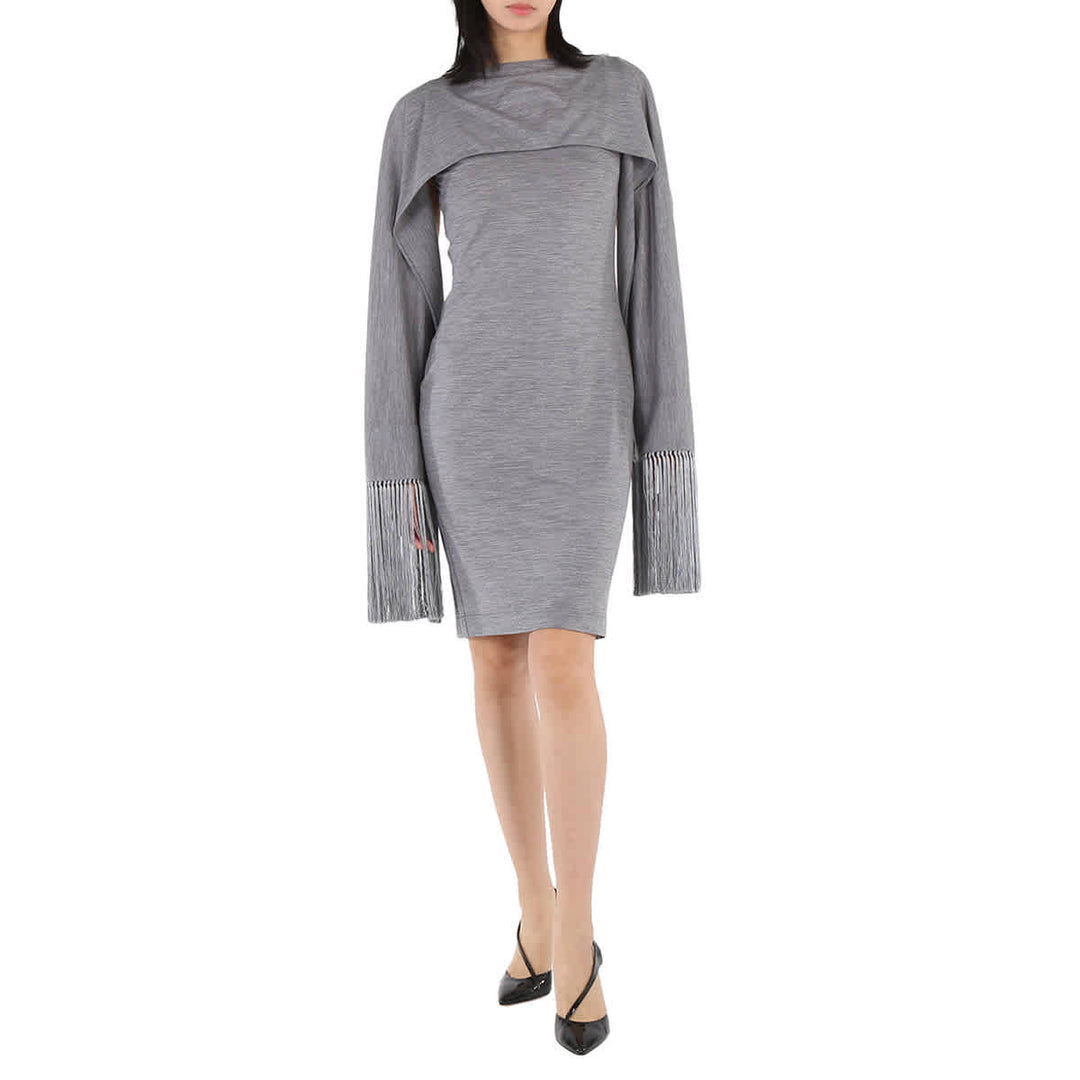 šššššššš āļø Vestido sin mangas de lana merino gris nube con capa con flecos