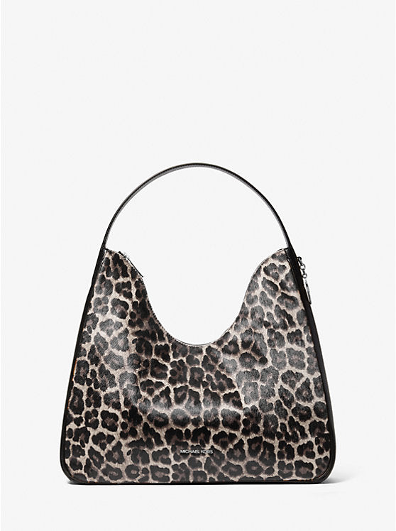 ššššššš šššš     Bolso de hombro hobo Nayla mediano de pelo de becerro con estampado de leopardo MK0072