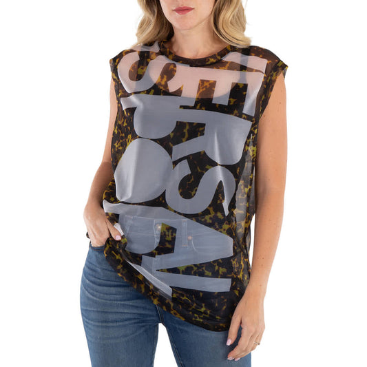 𝐁𝐔𝐑𝐁𝐄𝐑𝐑𝐘 ☑️                         Top sin mangas con estampado de eslogan en color ocre pálido