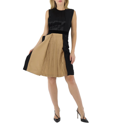 𝐁𝐔𝐑𝐁𝐄𝐑𝐑𝐘 ☑️      Vestido recto de lana negra y seda con paneles decorativos