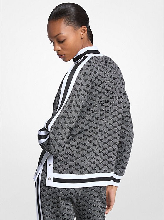 ššššššš šššš Chaqueta de punto elĆ”stico metalizado con media cremallera y estampado de logotipo MK0063