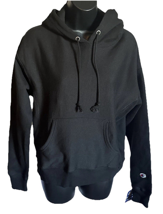 𝐂𝐇𝐀𝐌𝐏𝐈𝐎𝐍                              Sudadera con capucha de tejido inverso para mujer, color negro, manga larga, Srt656 MSM47