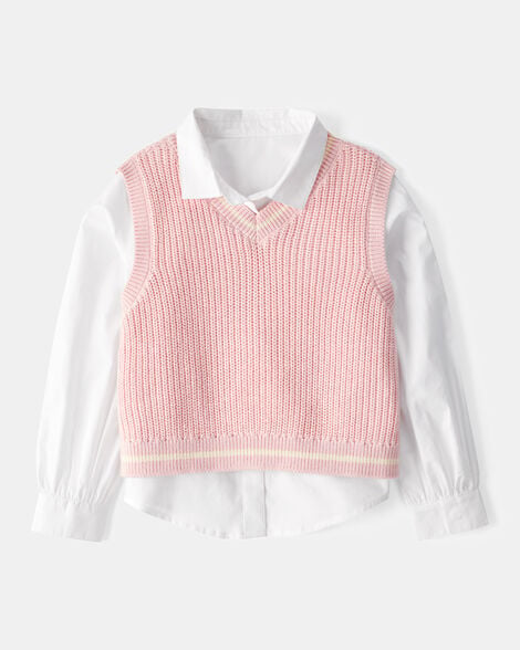 Carter's |
Kid 2-Piece Button-Front Shirt & Sweater Vest Top - Pink/White | Blusa con chaleco infantil de niña