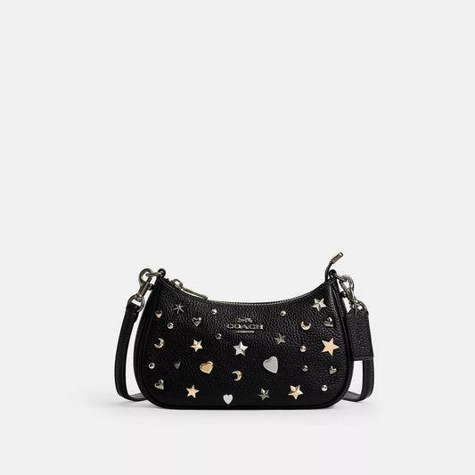 COACH | Teri Mini Crossbody Bag With Rivets | bolso negro con estoperoles con lunas y estrellas