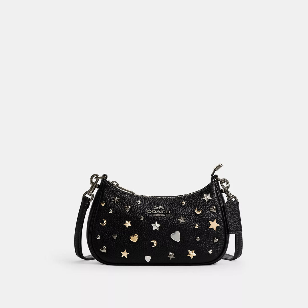 COACH | Teri Mini Crossbody Bag With Rivets | bolso negro con estoperoles con lunas y estrellas