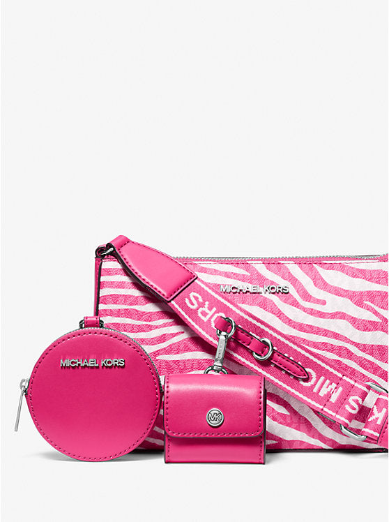 𝐌𝐈𝐂𝐇𝐀𝐄𝐋 𝐊𝐎𝐑𝐒                          Bolso bandolera mediano Jet Set de piel con estampado animal y logotipo, con estuche                          MK0015