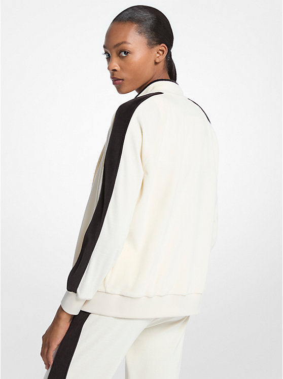 𝐌𝐈𝐂𝐇𝐀𝐄𝐋 𝐊𝐎𝐑𝐒 Chaqueta de terciopelo a rayas con cremallera.        MK0084