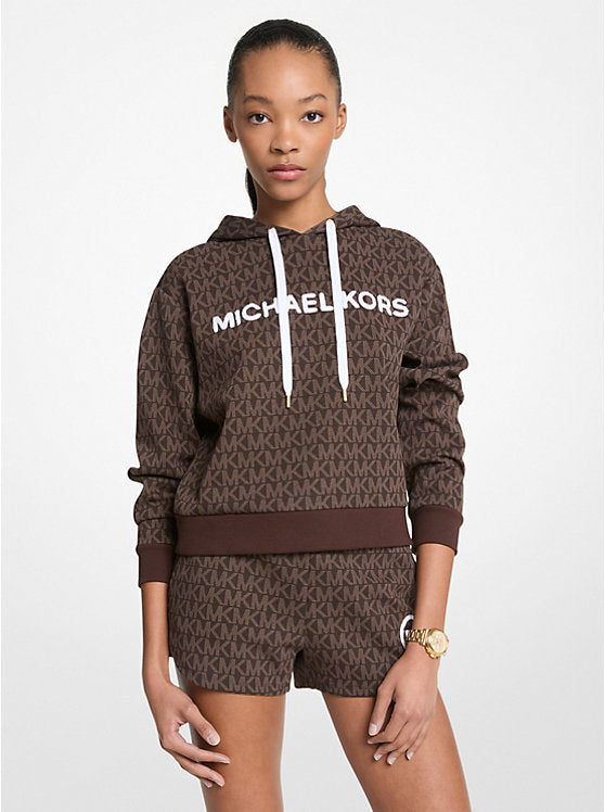 𝐌𝐈𝐂𝐇𝐀𝐄𝐋 𝐊𝐎𝐑𝐒 Sudadera corta con capucha de mezcla de algodón y logotipo exclusivo             MK0083