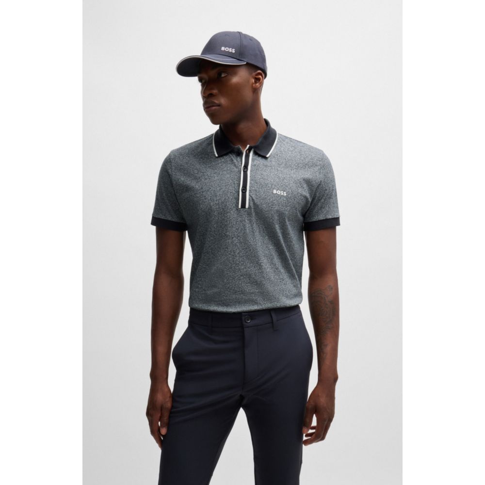 𝐁𝐎𝐒𝐒                                            Polo de algodón mouliné con ribetes de rayas
MSM67