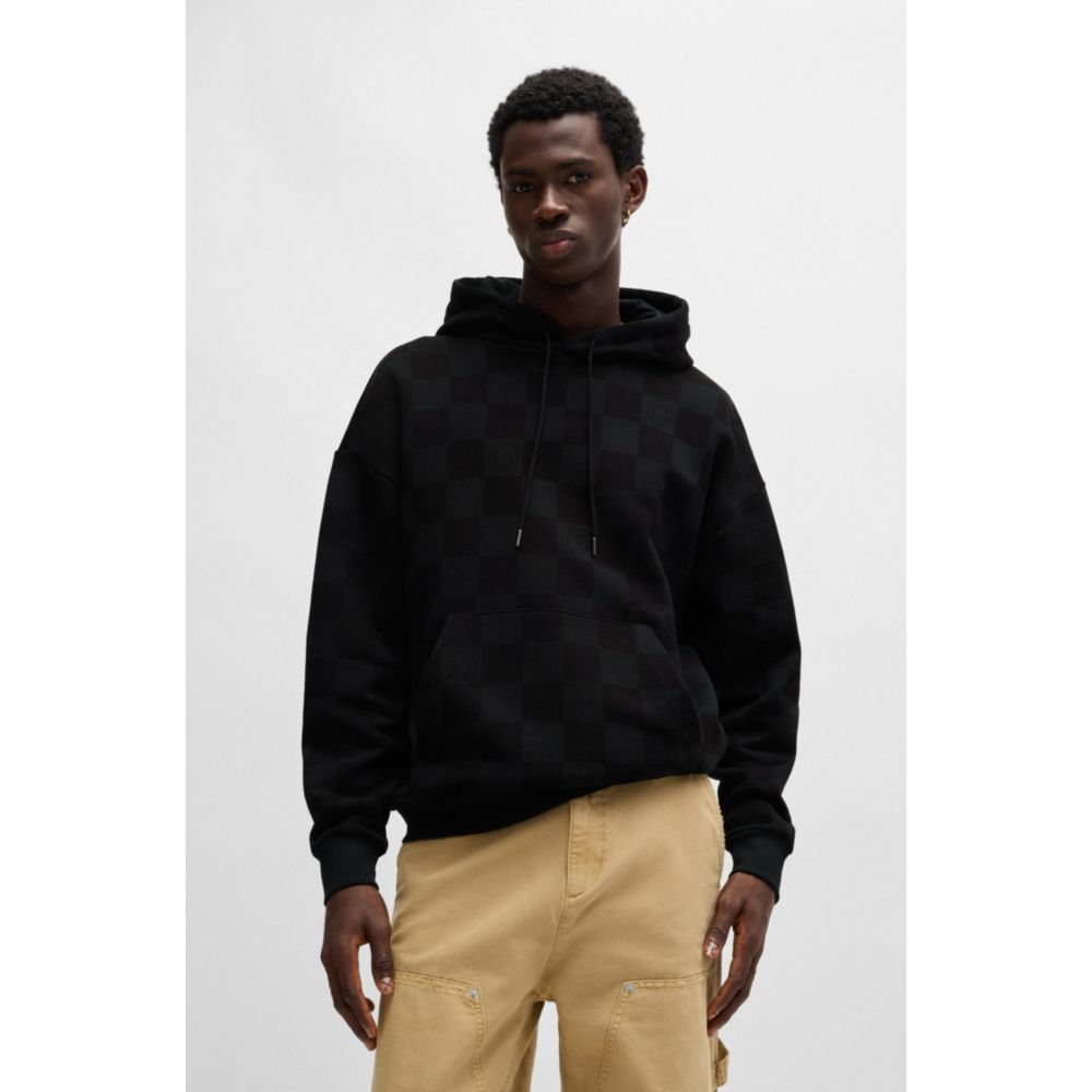 𝐇𝐔𝐆𝐎                                       Sudadera holgada con capucha de algodón de rizo y estampado de cuadros
MSM61