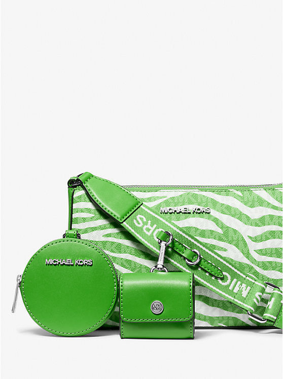 𝐌𝐈𝐂𝐇𝐀𝐄𝐋 𝐊𝐎𝐑𝐒                          Bolso bandolera mediano Jet Set de piel con estampado animal y logotipo, con estuche                          MK0015