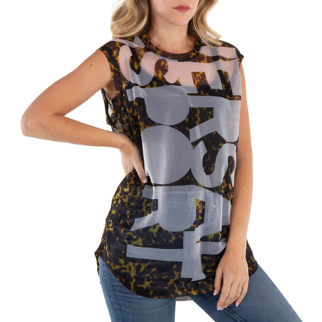 𝐁𝐔𝐑𝐁𝐄𝐑𝐑𝐘 ☑️                         Top sin mangas con estampado de eslogan en color ocre pálido