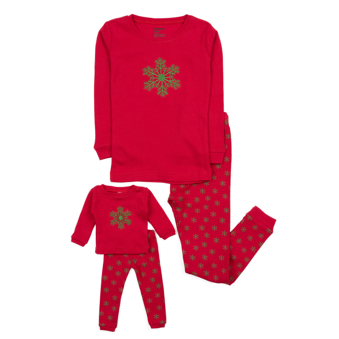 𝐋𝐄𝐕𝐄𝐑𝐄𝐓                     Pijama navideño de algodón para niñas y muñecas a juego con copos de nieve NAV18