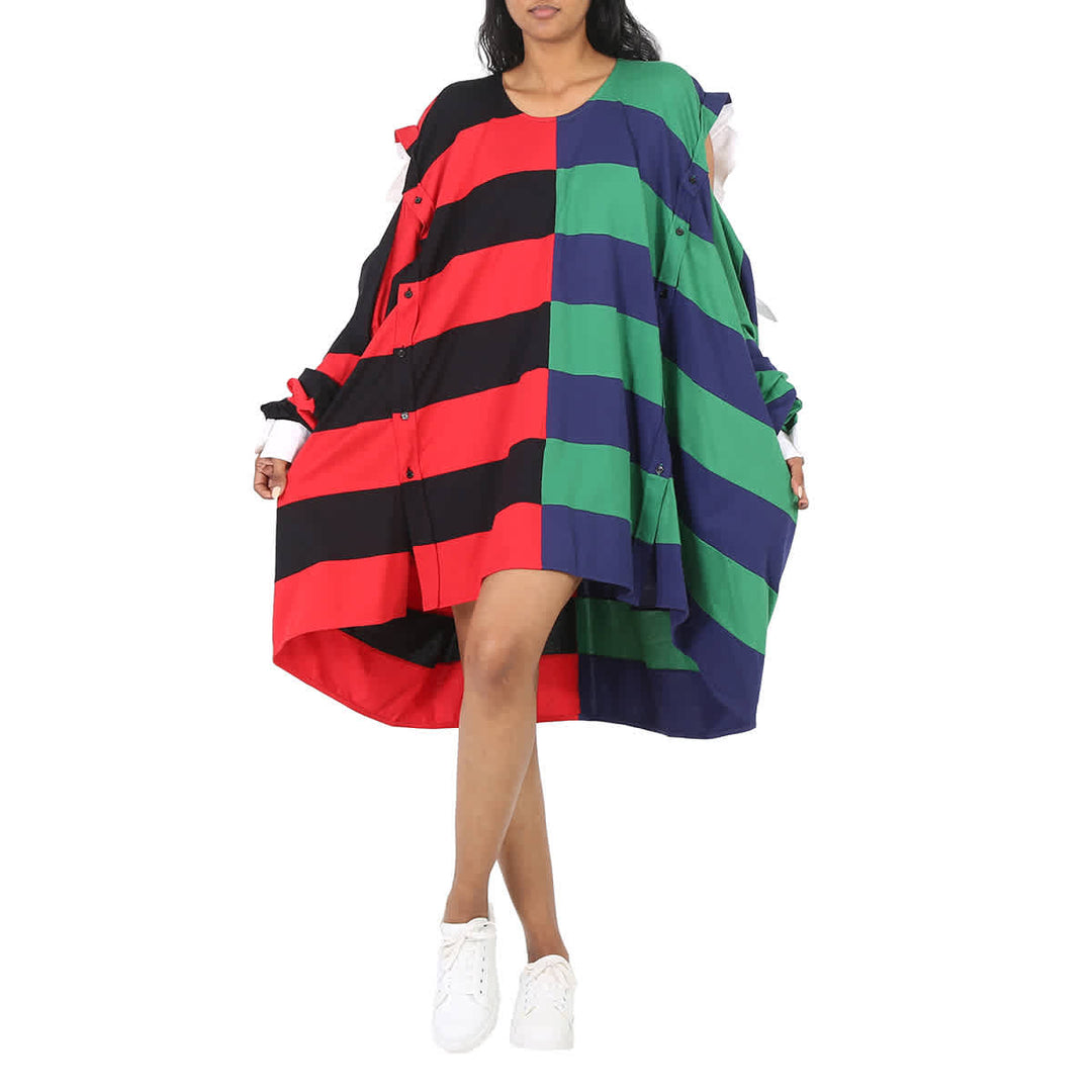 𝐁𝐔𝐑𝐁𝐄𝐑𝐑𝐘 ☑️                 Vestido estilo camisa de rugby reconstruida de algodón a rayas, talla única