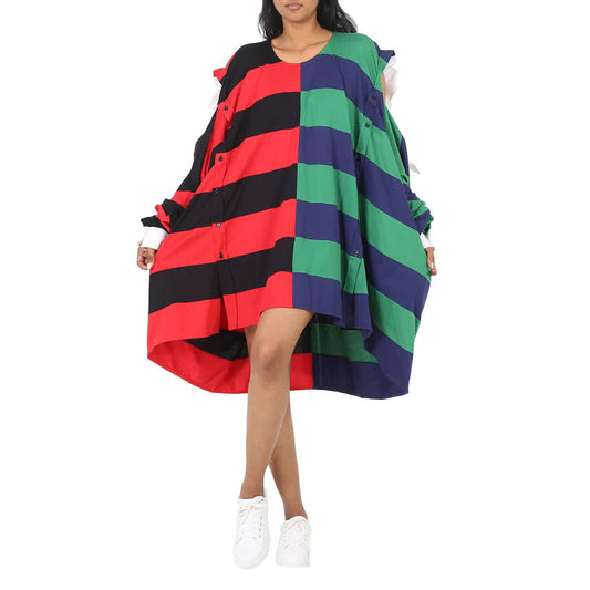 𝐁𝐔𝐑𝐁𝐄𝐑𝐑𝐘 ☑️                 Vestido estilo camisa de rugby reconstruida de algodón a rayas, talla única