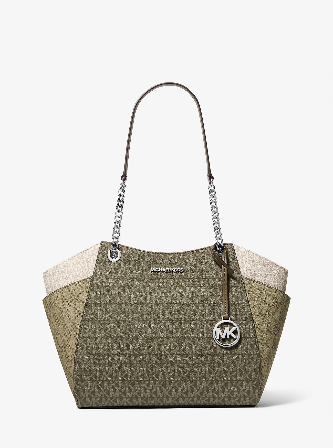 𝐌𝐈𝐂𝐇𝐀𝐄𝐋 𝐊𝐎𝐑𝐒     Bolso de hombro grande con logo de la firma Jet Set en bloques de color  MK0054