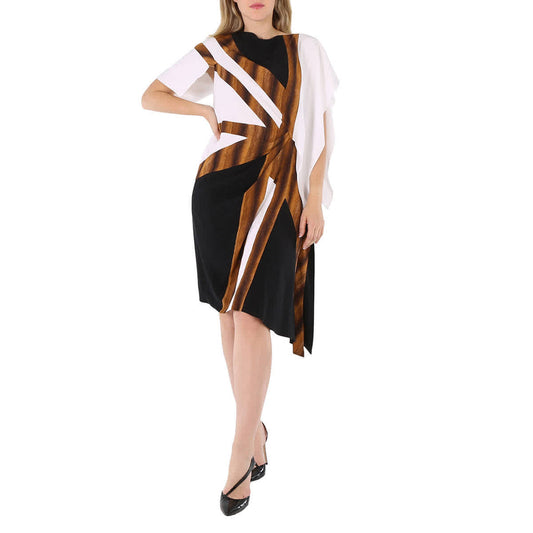 𝐁𝐔𝐑𝐁𝐄𝐑𝐑𝐘 ☑️             Vestido asimétrico de seda con intarsia de bandera en negro