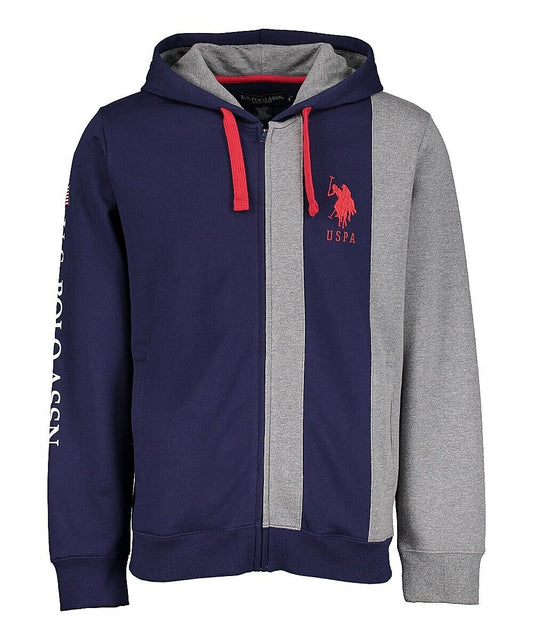 𝐔𝐒 𝐏𝐎𝐋𝐎 𝐀𝐒𝐒𝐍                                Sudadera con capucha  Polo para hombre, de algodón azul grisáceo, con cremallera completa y manga larga, JDM1030.                             MSM3