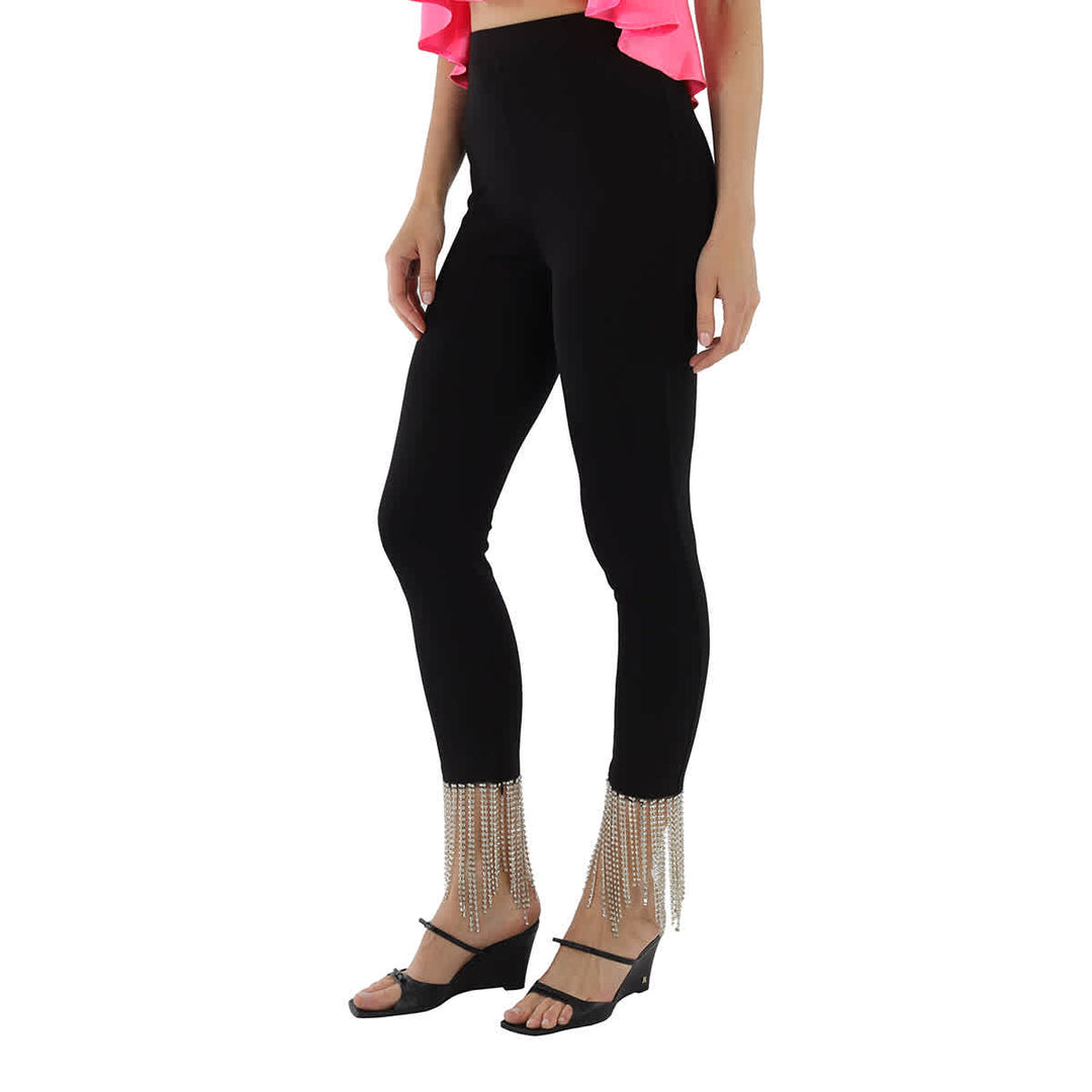 𝐁𝐔𝐑𝐁𝐄𝐑𝐑𝐘 ☑️             Leggings de jersey elástico con detalle de flecos de cristal negros para mujer