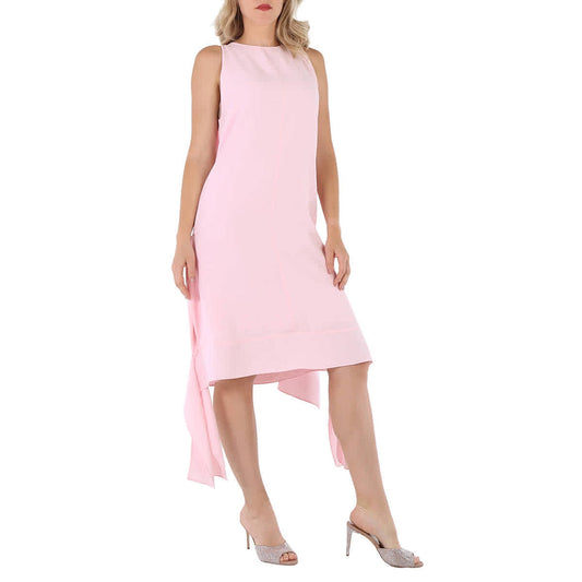 𝐁𝐔𝐑𝐁𝐄𝐑𝐑𝐘 ☑️             Vestido recto de crepé de satén con detalle drapeado en color rosa caramelo pálido