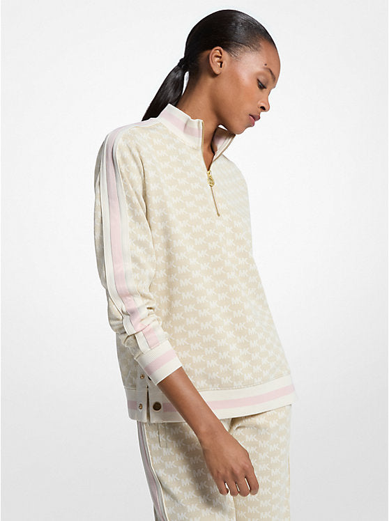 𝐌𝐈𝐂𝐇𝐀𝐄𝐋 𝐊𝐎𝐑𝐒 Chaqueta de punto elástico metalizado con media cremallera y estampado de logotipo MK0063