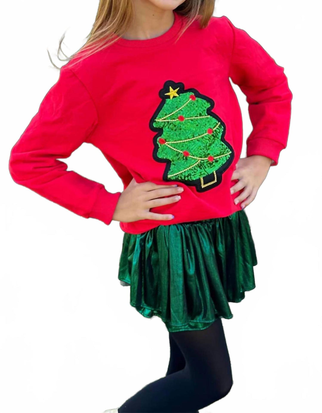 𝐓𝐖𝐄𝐄𝐍𝐒𝐓𝐘𝐋𝐄        Sudadera roja con árbol de Navidad y lentejuelas para niña                               NAV17