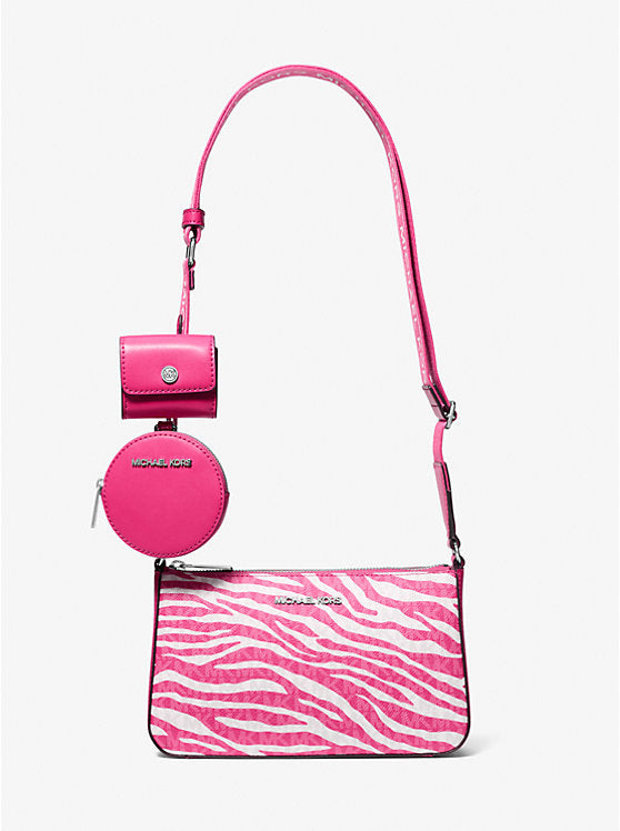 𝐌𝐈𝐂𝐇𝐀𝐄𝐋 𝐊𝐎𝐑𝐒                          Bolso bandolera mediano Jet Set de piel con estampado animal y logotipo, con estuche                          MK0015