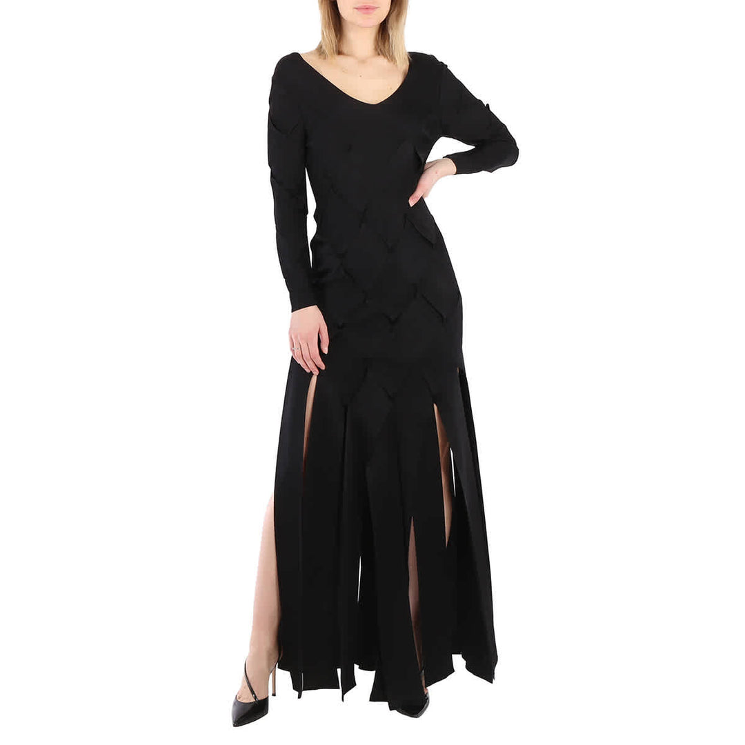 𝐁𝐔𝐑𝐁𝐄𝐑𝐑𝐘 ☑️ Vestido de punto con paneles de manga larga Anatori negro para mujer