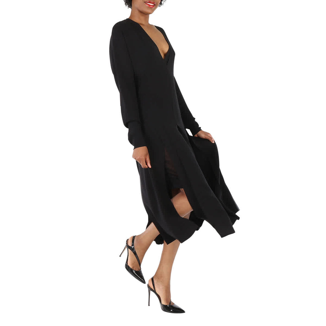 𝐁𝐔𝐑𝐁𝐄𝐑𝐑𝐘 ☑️                Vestido midi plisado negro Emelia para mujer en cady de seda