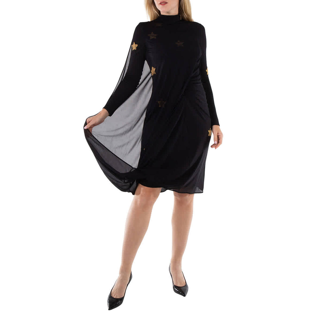 𝐁𝐔𝐑𝐁𝐄𝐑𝐑𝐘 ☑️               Vestido de viscosa de seda fruncida con motivo de estrella negra