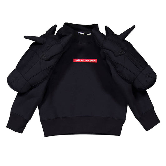 𝐁𝐔𝐑𝐁𝐄𝐑𝐑𝐘 ☑️            Sudadera infantil de algodón negro con unicornio 3D