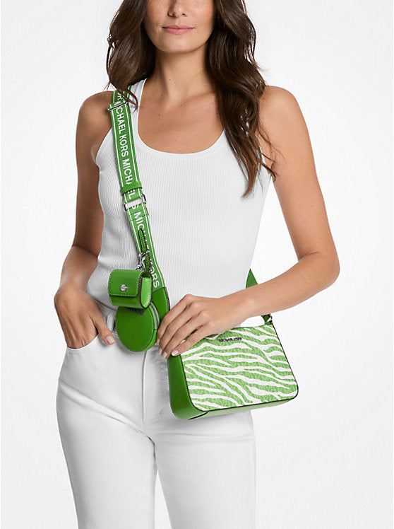 𝐌𝐈𝐂𝐇𝐀𝐄𝐋 𝐊𝐎𝐑𝐒                          Bolso bandolera mediano Jet Set de piel con estampado animal y logotipo, con estuche                          MK0015