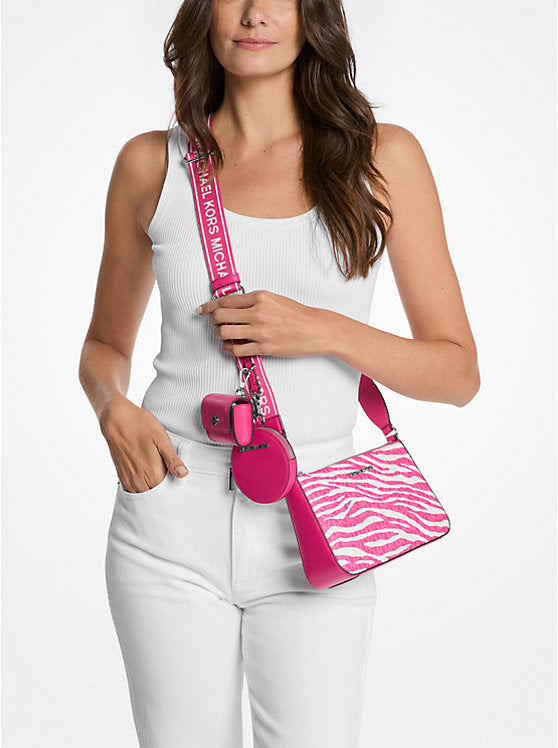 𝐌𝐈𝐂𝐇𝐀𝐄𝐋 𝐊𝐎𝐑𝐒                          Bolso bandolera mediano Jet Set de piel con estampado animal y logotipo, con estuche                          MK0015