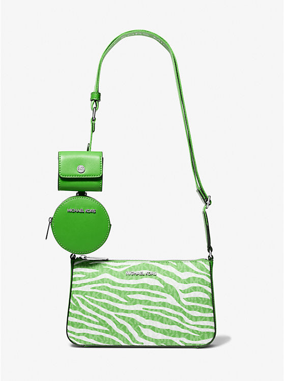 𝐌𝐈𝐂𝐇𝐀𝐄𝐋 𝐊𝐎𝐑𝐒                          Bolso bandolera mediano Jet Set de piel con estampado animal y logotipo, con estuche                          MK0015