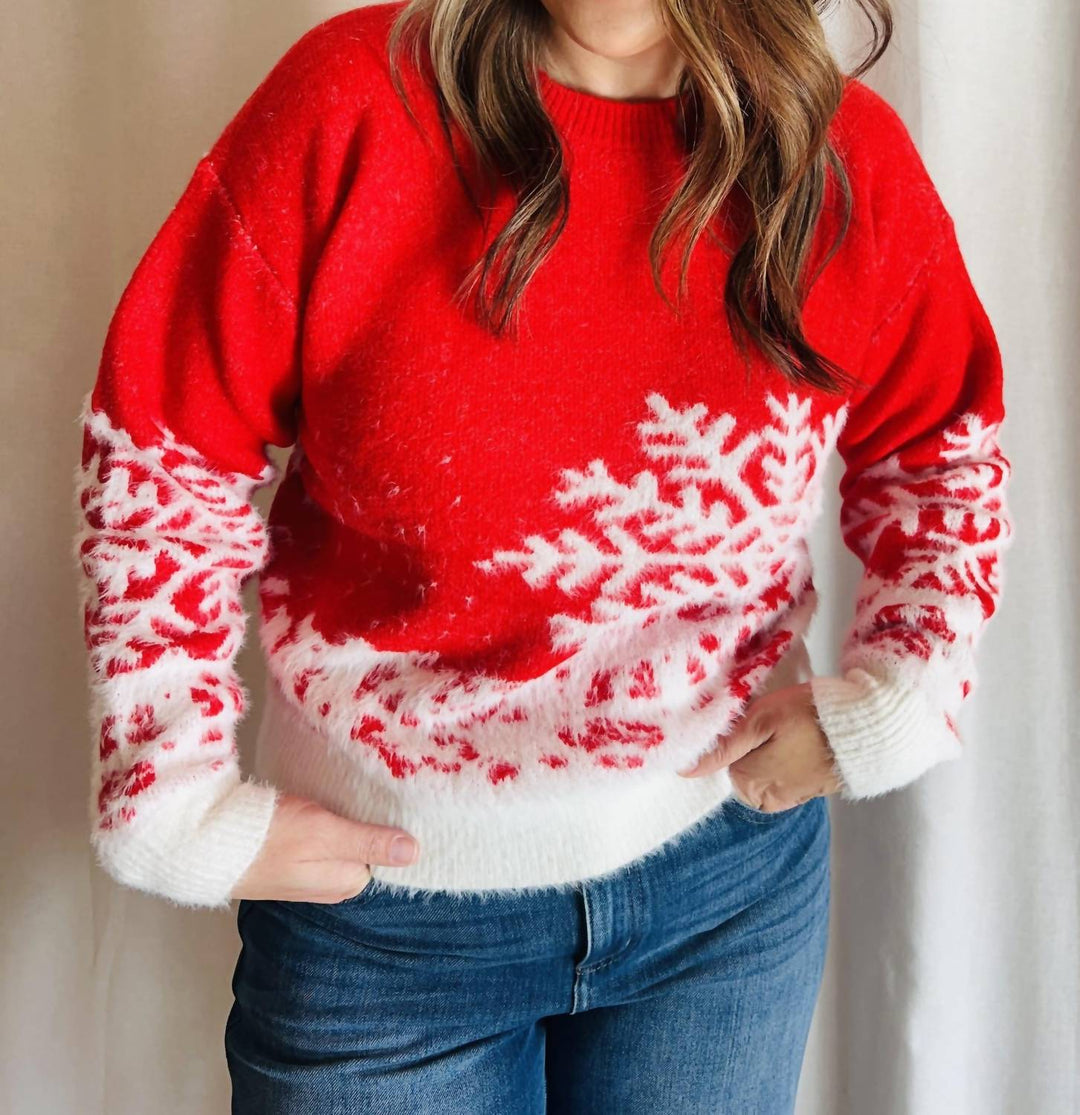 𝐒𝐎 𝐌𝐄                           Suéter navideño con copos de nieve en rojo           NAV15