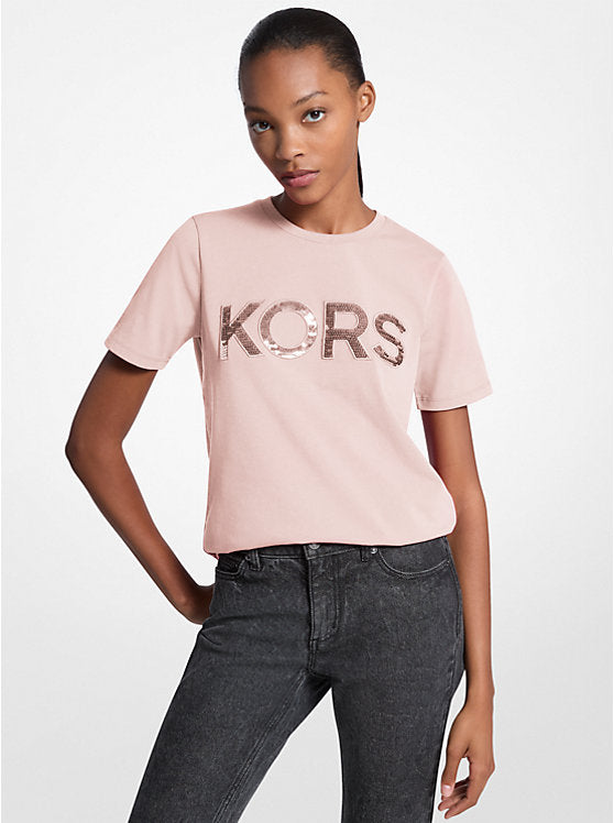 𝐌𝐈𝐂𝐇𝐀𝐄𝐋 𝐊𝐎𝐑𝐒 Camiseta de algodón con logotipo de lentejuelas MK00102