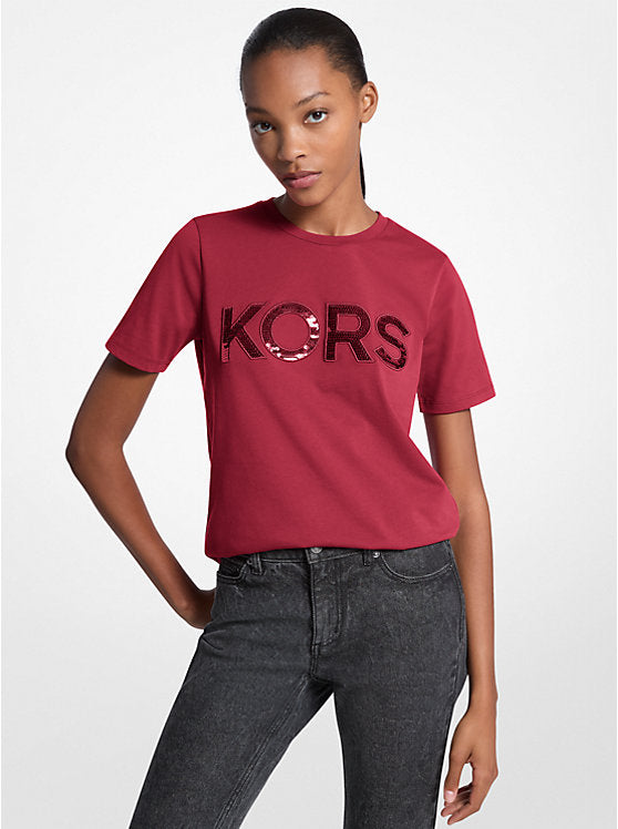 𝐌𝐈𝐂𝐇𝐀𝐄𝐋 𝐊𝐎𝐑𝐒 Camiseta de algodón con logotipo de lentejuelas MK00102