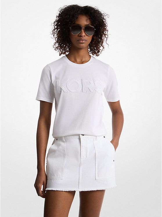 𝐌𝐈𝐂𝐇𝐀𝐄𝐋 𝐊𝐎𝐑𝐒 Camiseta de algodón con logotipo de lentejuelas MK00102